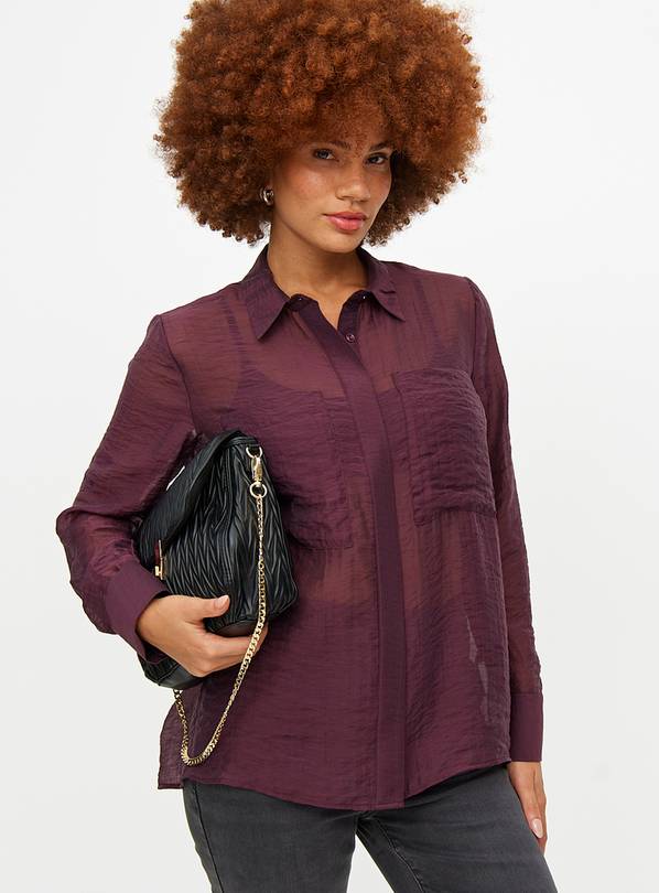 Dark Red Sheer Long Sleeve Relaxed Fit Shirt 8